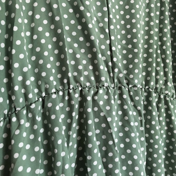 Green Polka Dot Tie Waist Dolman Sleeve Dress 4X - Picture 4 of 9